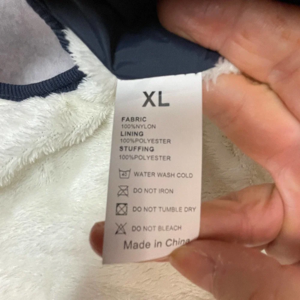 Dog Pet Jacket‎ Size XL Nylon Snap Closure Blue Cream Faux Fur Lining